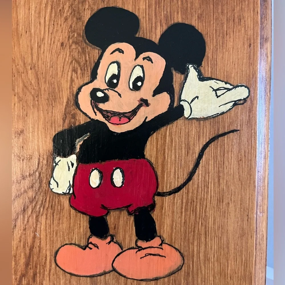 Vintage Mickey Mouse Painting On Wood Artwork Hand Painted Disney Art